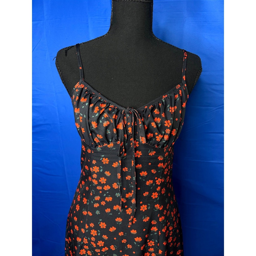 Womens Dark Floral Slip Dress Sz S Cottagecore Romantic Milkmaid Peasant Grunge